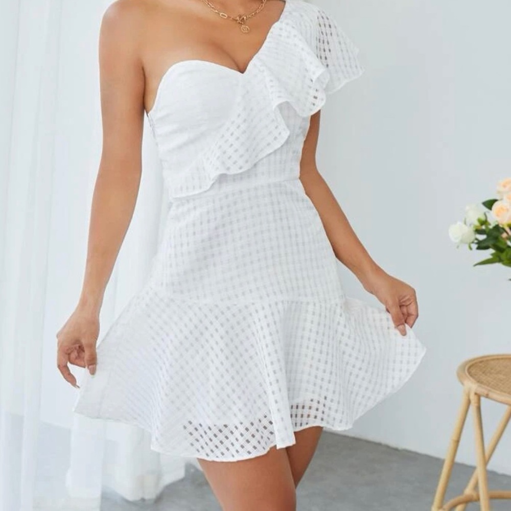 One Shoulder Ruffle Hem Dress